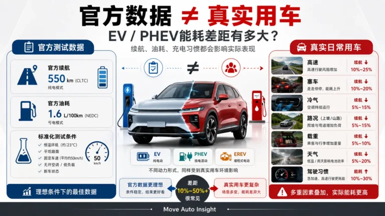 EV与PHEV真实能耗差多少？官方数据不等于日常使用