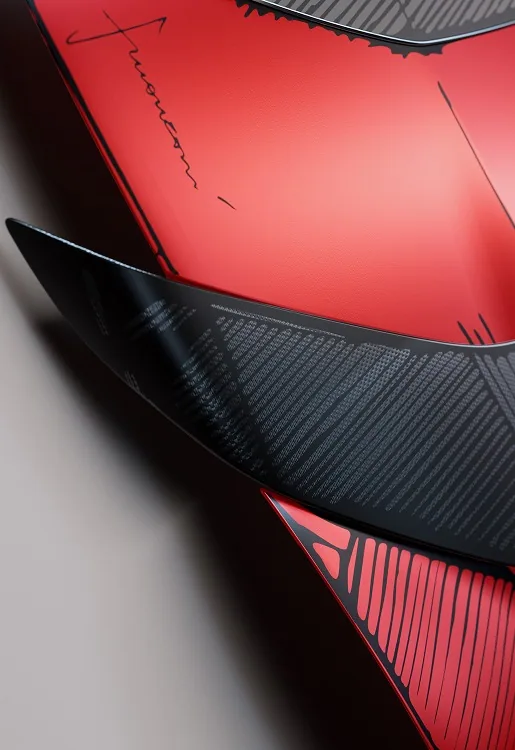 Ferrari Sketch Body紅色車身鈑件設計草圖細節