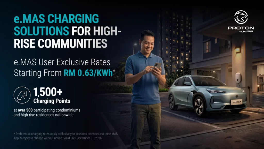 Proton e.MAS扩展公寓充电网络,超过1500个充电点低至RM0.63/kWh