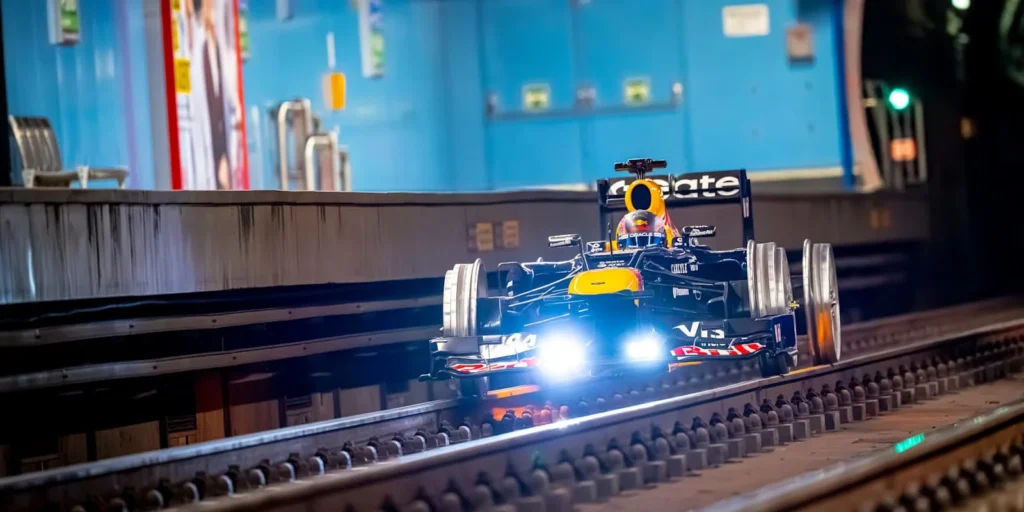 Red Bull RB8在馬德里地鐵鐵軌上行駛