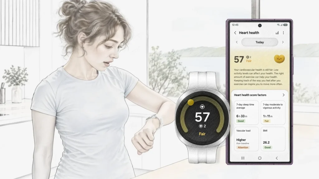 Samsung Galaxy Watch與Samsung Health Heart Health Score心臟健康評分介面