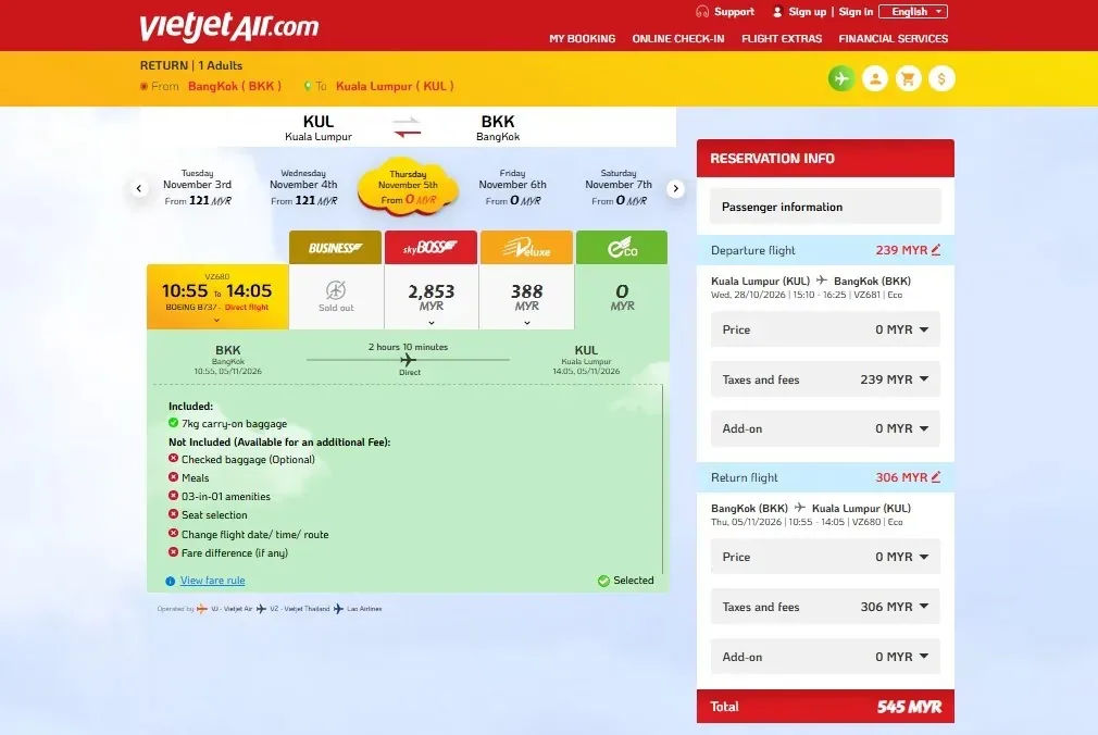 RM0飛曼谷是真的？我們試訂Vietjet Thailand　來回最後是RM545