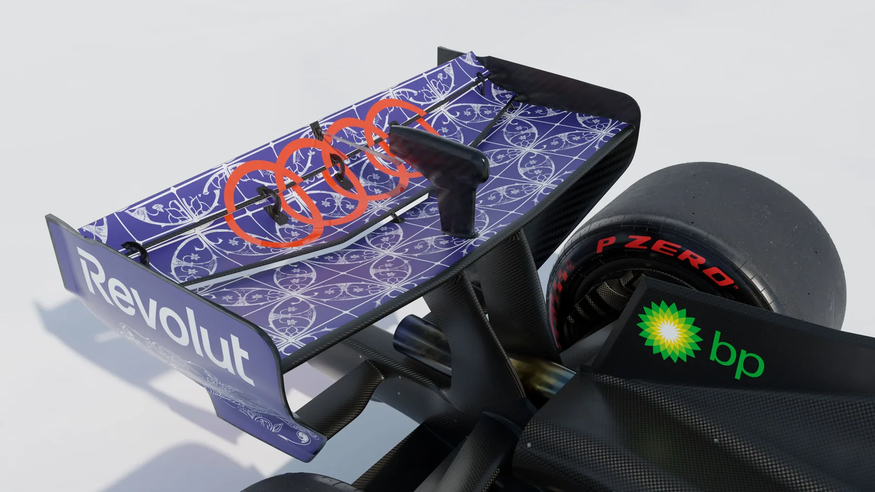 Audi R26新加坡站限定塗裝尾翼Peranakan圖案特寫