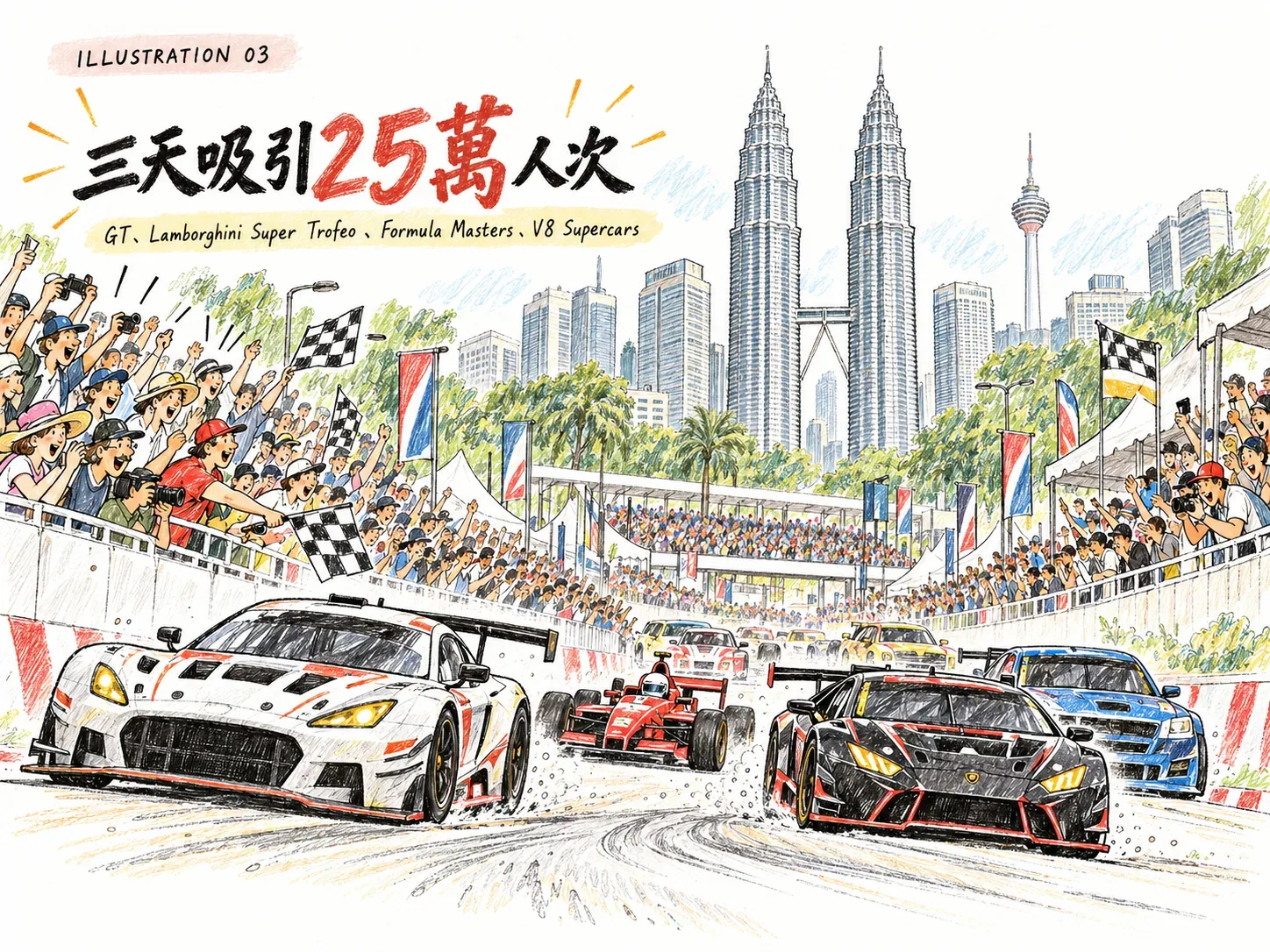 2015 KL City Grand Prix吸引約25萬人次到場的賽事盛況插畫