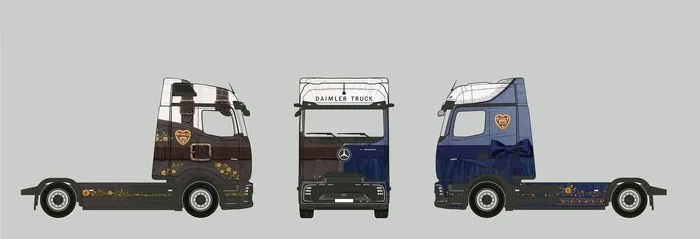 Mercedes-Benz eActros 600 Lederhosen與Dirndl節慶塗裝三視圖