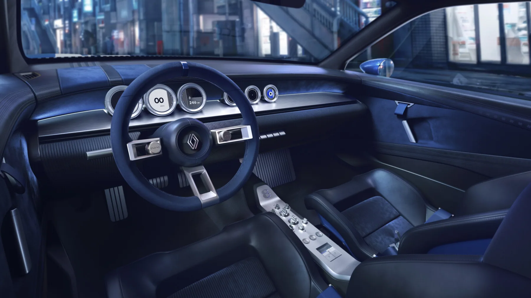 Renault 8 Gordini Concept以圓形數位儀表、鋁合金儀表台、藍色座椅及簡潔內裝呈現復古概念