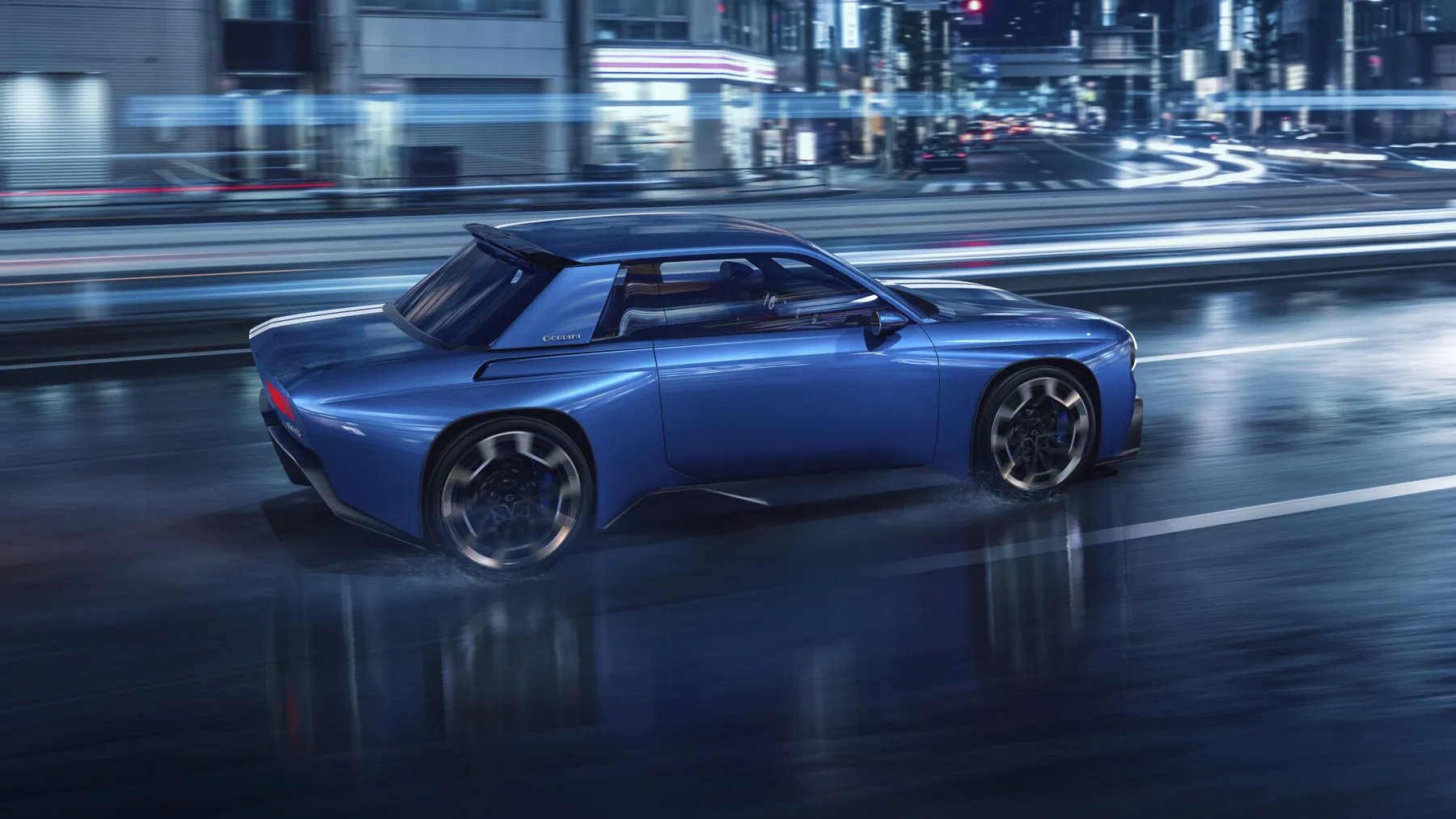 Renault 8 Gordini Concept車頭六顆圓形車燈與白色雙條紋細節