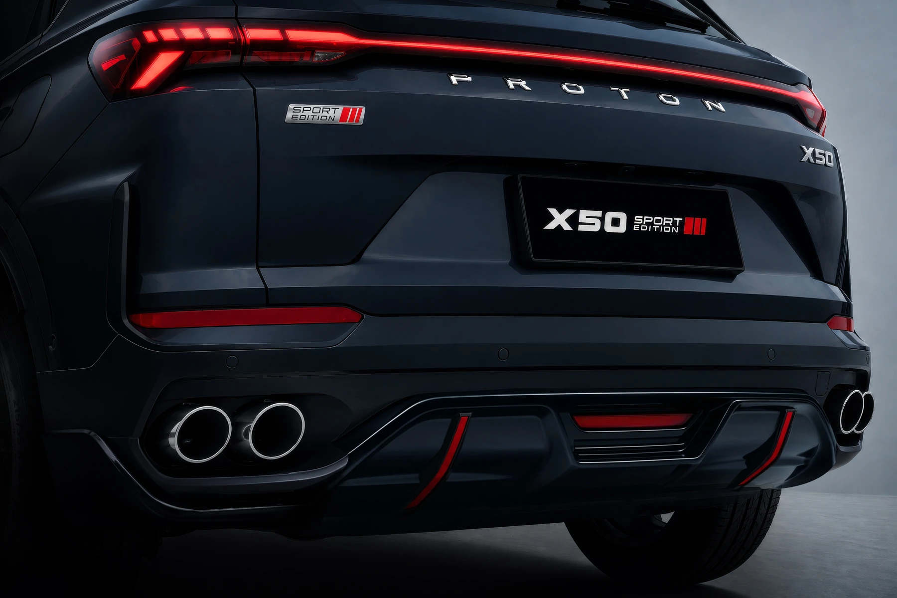 PROTON X50 Sport Edition車尾徽章與紅色點綴後下裙