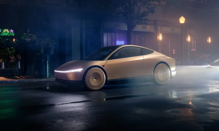 Tesla Cybercab在夜間道路場景中的官方圖片